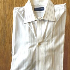 White and lavender striped button down from Tom James Executive Collection